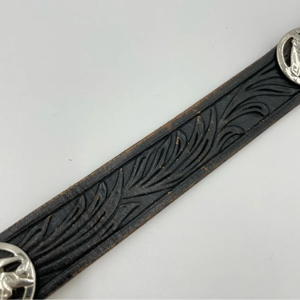 Justin Belt Size 22 Child Black Cowhide Leather Medallions Longhorn Horse Cowboy